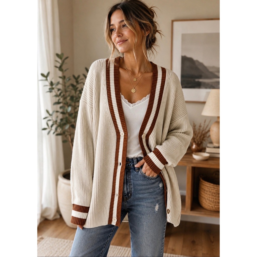 Steve Madden Varsity Collegiate Preppy Minimalist Luxe Coastal Cardigan Sz 1X
